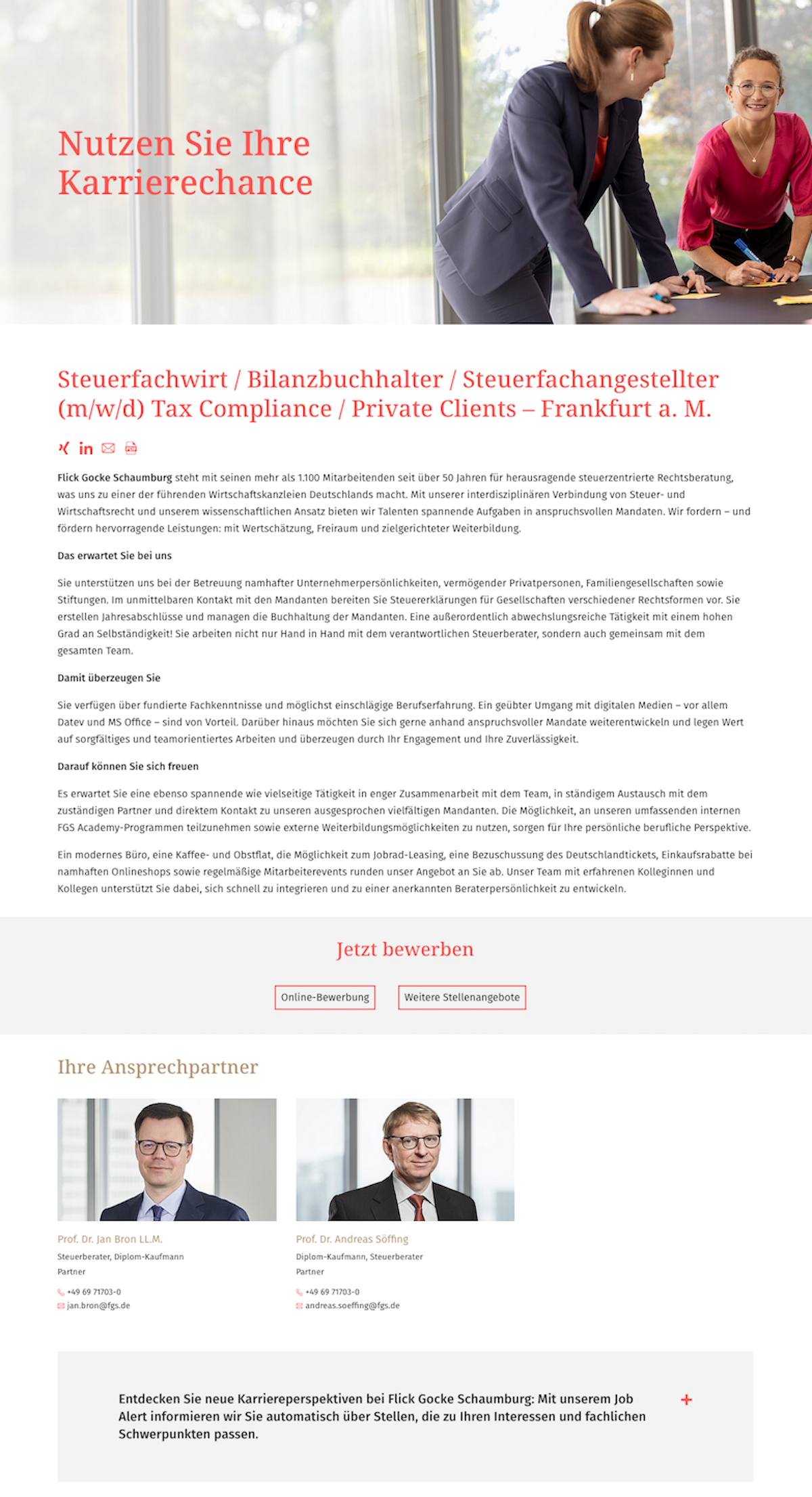 Stellenanzeige von Flick Gocke Schaumburg