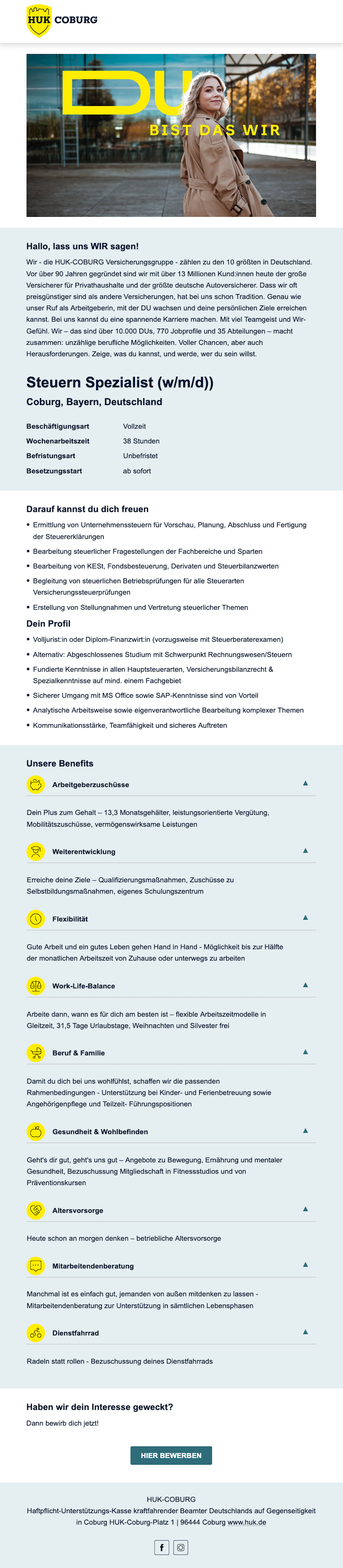 Stellenanzeige von HUK-COBURG